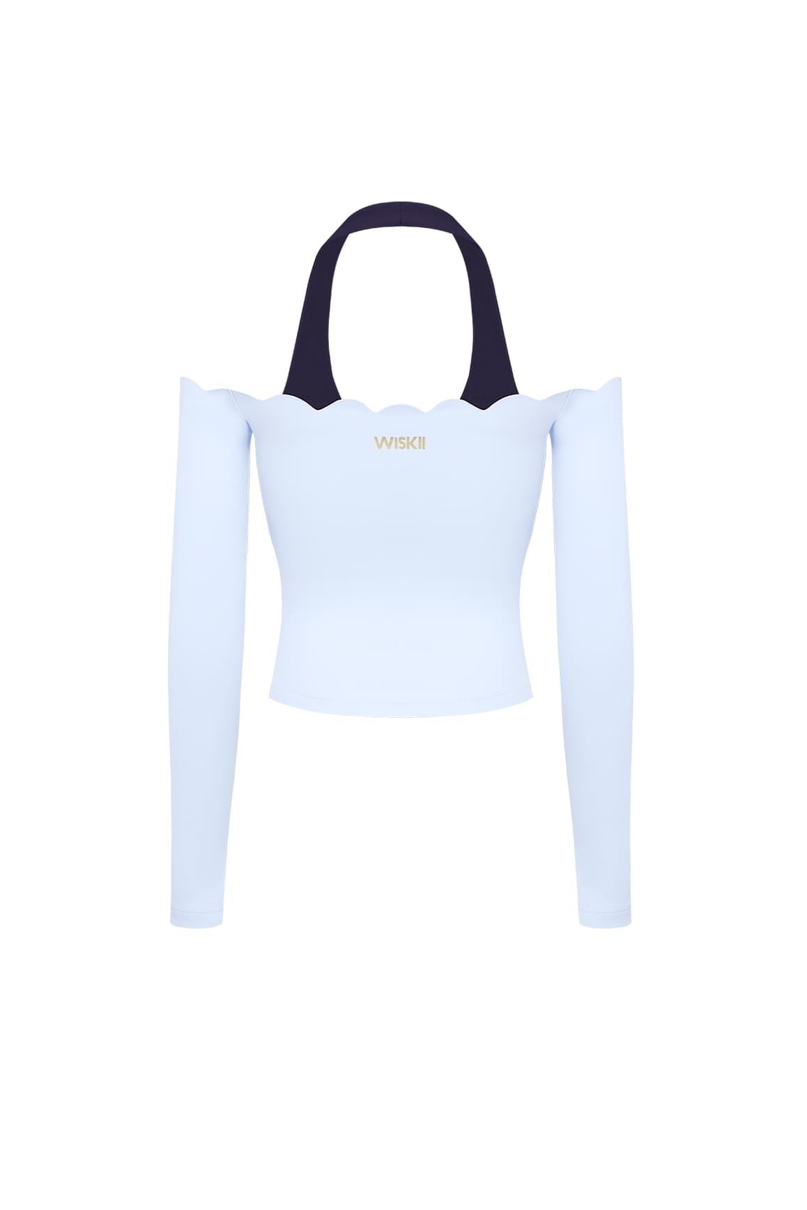 Scallop Off-Shoulder Colorblock Long Sleeve Top