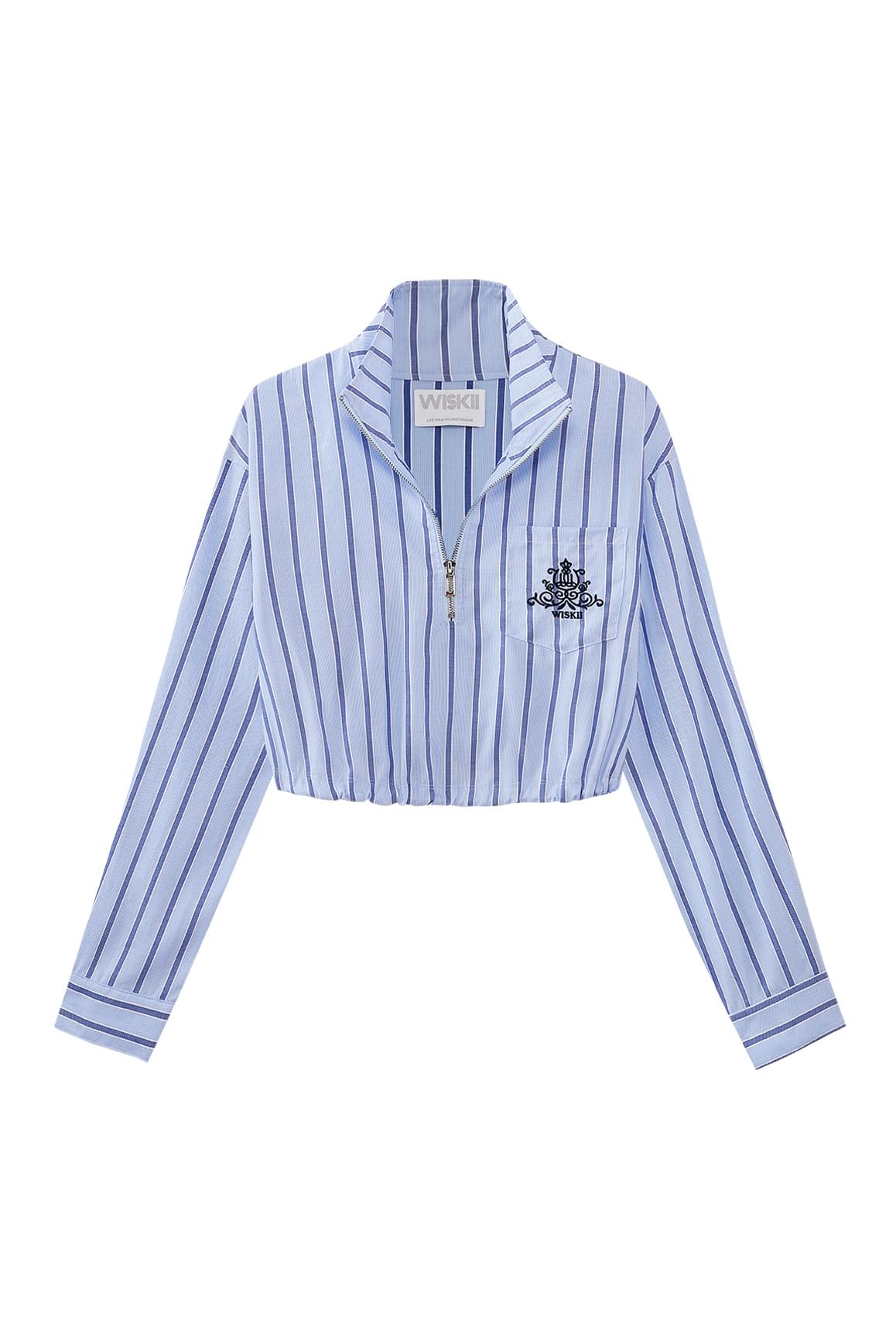 Stripe Half-Zip Crop Shirt