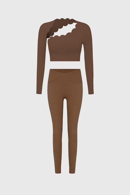 Asymmetrical Long Sleeve Crop Top & V-waist Yoga Legging