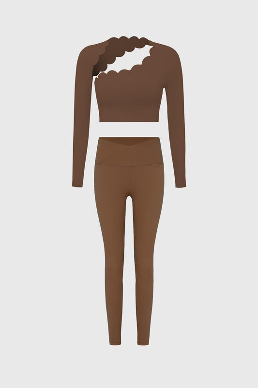 Asymmetrical Long Sleeve Crop Top & V-waist Yoga Legging