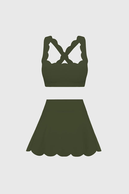 Cross Back Sports Bra & High-Waist A-line Tennis Skirt