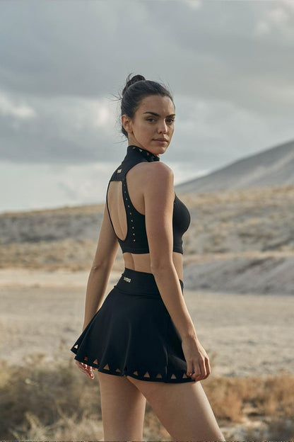 High Neck Laser Cut Leisure Bra & V-waist Laser Cut Tennis Skirt