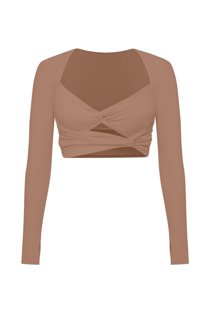 Knotty Chic Ruched Long Sleeve Crop Top