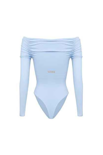 Long Sleeve Off Shoulder Pleated Bodysuit