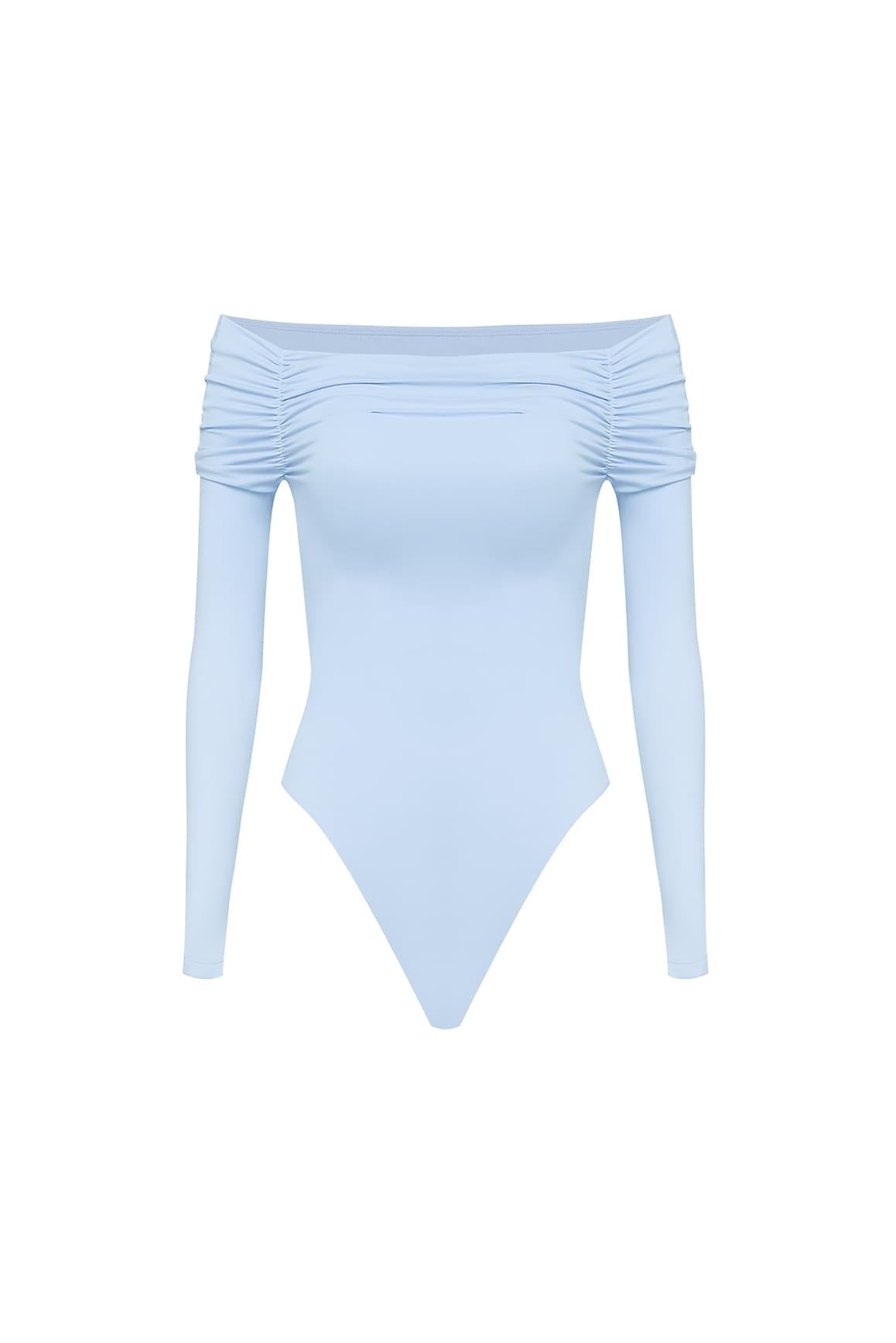 Long Sleeve Off Shoulder Pleated Bodysuit