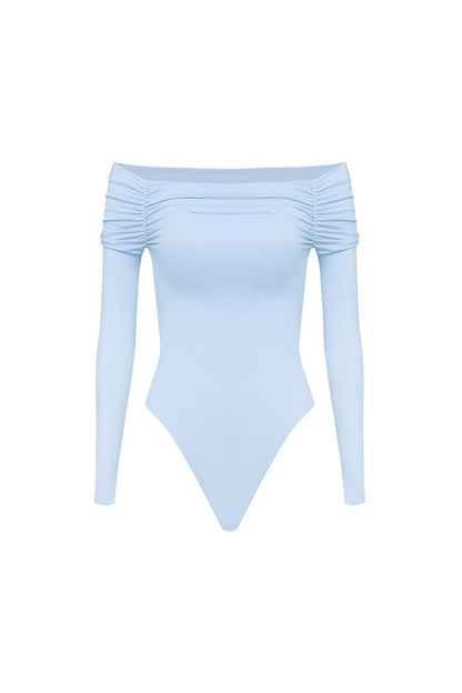 Long Sleeve Off Shoulder Pleated Bodysuit