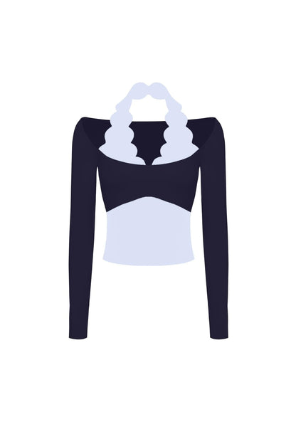 Long Sleeve Scallop Colorblock Top