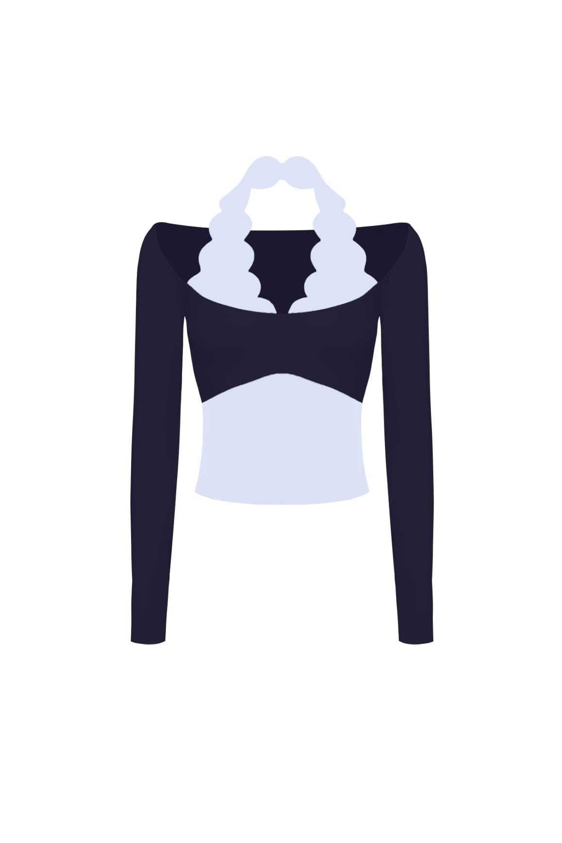 Long Sleeve Scallop Colorblock Top
