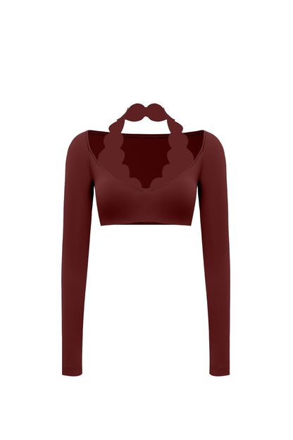 Long Sleeve Scallop Crop Top
