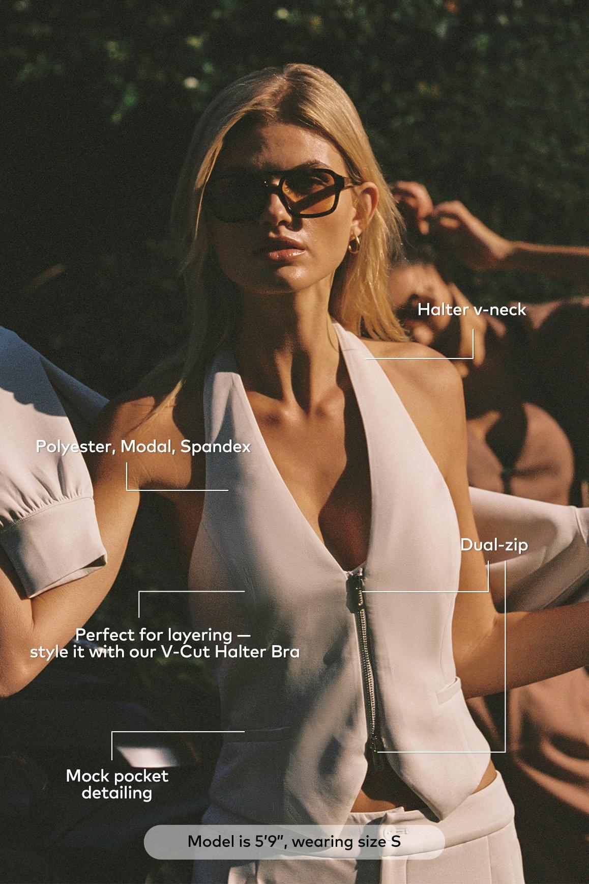 Mere Dual-Zip Halter Vest