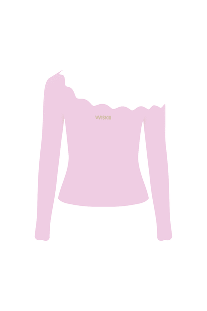 One-shoulder Scallop Long Sleeve Top