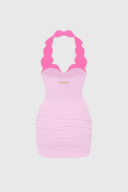 Riviera Scallop Contrast Halter Dress