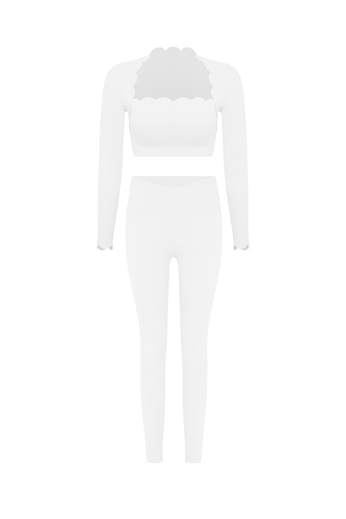 Scallop Cropped Long Sleeve Top & V-waist Yoga Legging