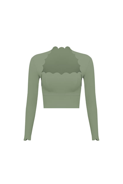 Scallop Cropped Long Sleeve Top