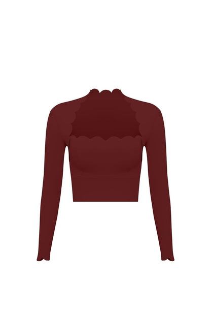 Scallop Cropped Long Sleeve Top