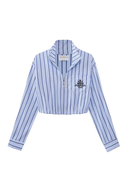 Stripe Half-Zip Crop Shirt