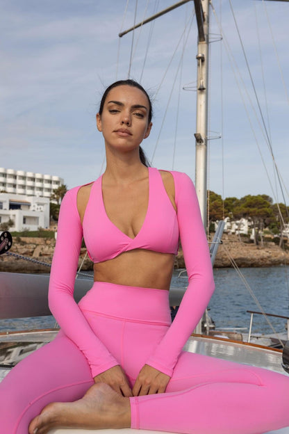 Twist-Front Shoulder Cut Crop Top & High-waist Training Legging