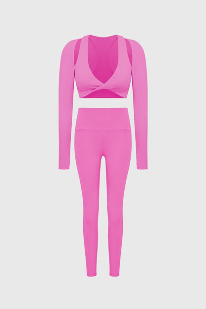 Twist-Front Shoulder Cut Crop Top & High-waist Training Legging