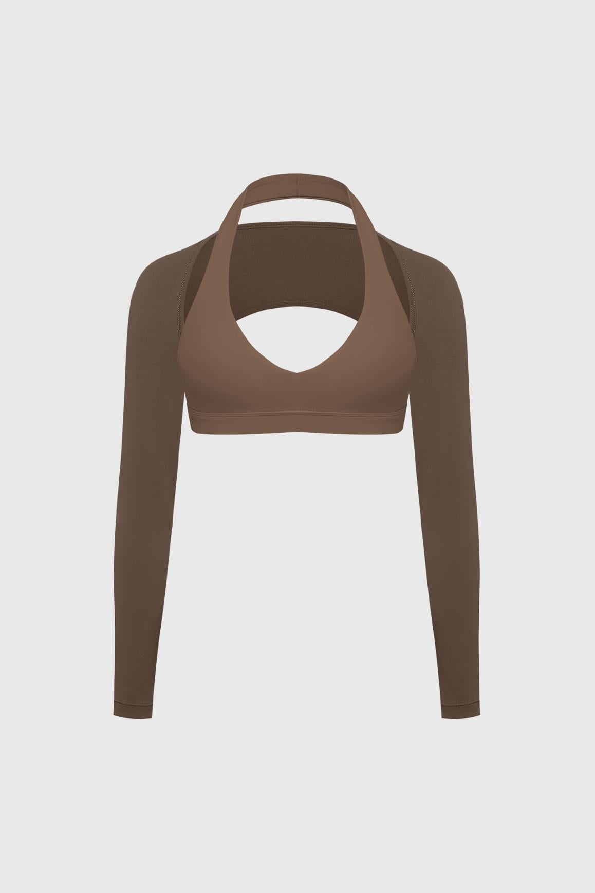 V-Cut Halter Bra & Minimal Long Sleeve Sports Shrug