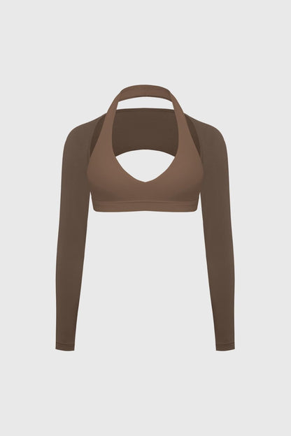 V-Cut Halter Bra & Minimal Long Sleeve Sports Shrug