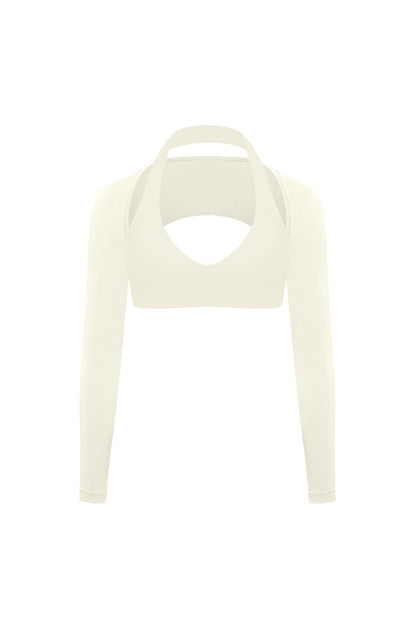 V-Cut Halter Bra & Minimal Long Sleeve Sports Shrug