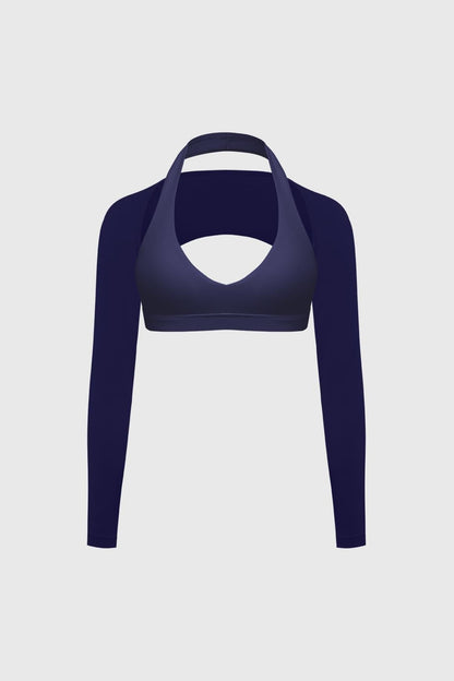 V-Cut Halter Bra & Minimal Long Sleeve Sports Shrug