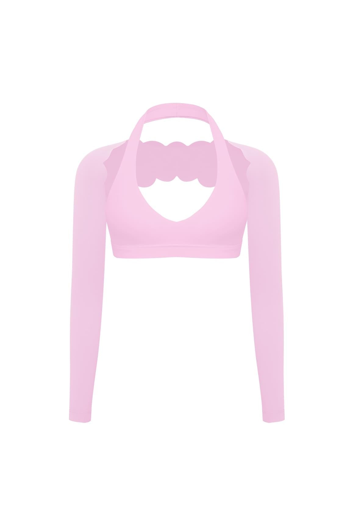 V-Cut Halter Bra & Scalloped Long Sleeve Sports Shrug