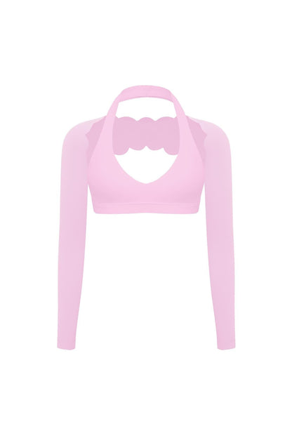 V-Cut Halter Bra & Scalloped Long Sleeve Sports Shrug