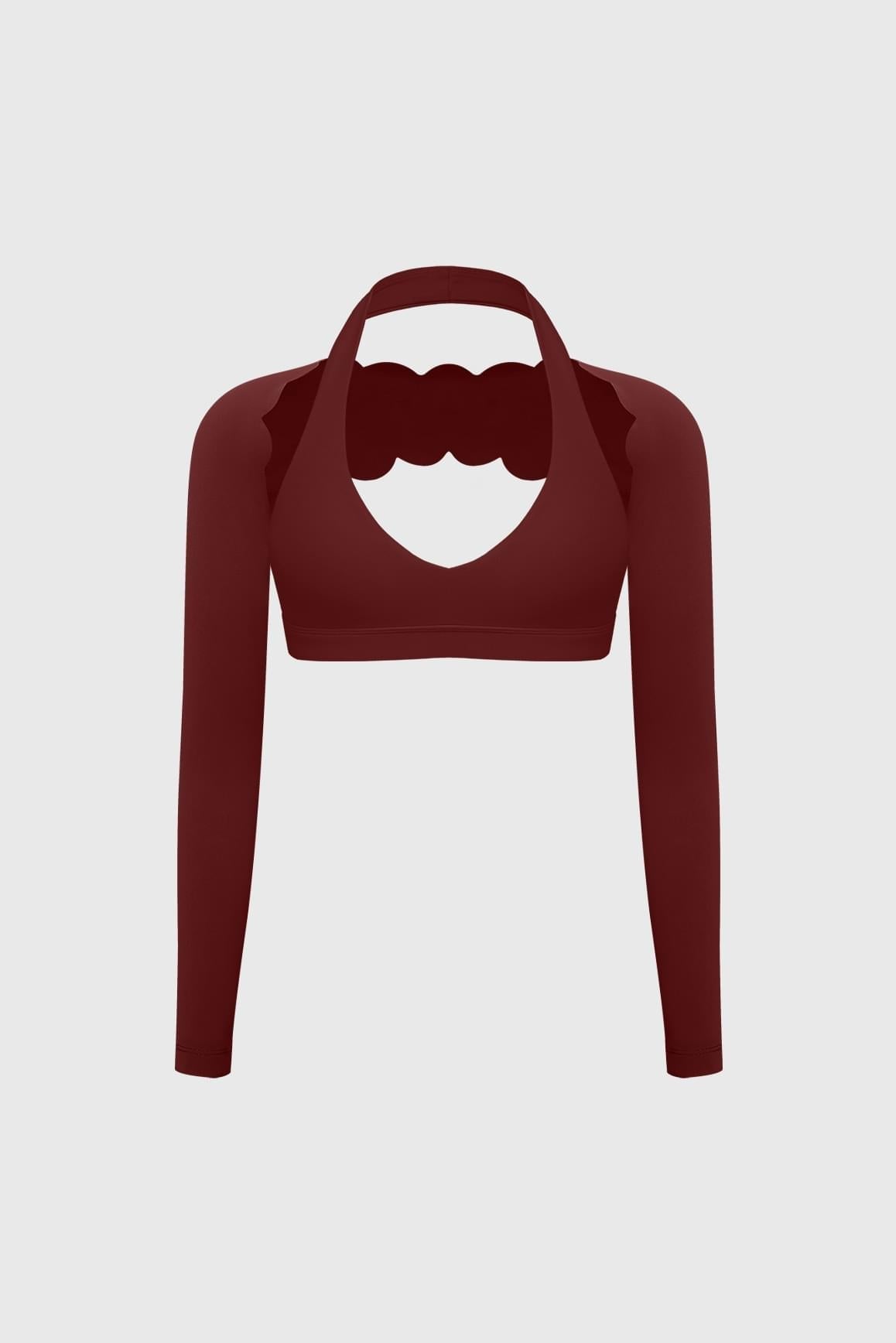 V-Cut Halter Bra & Scalloped Long Sleeve Sports Shrug