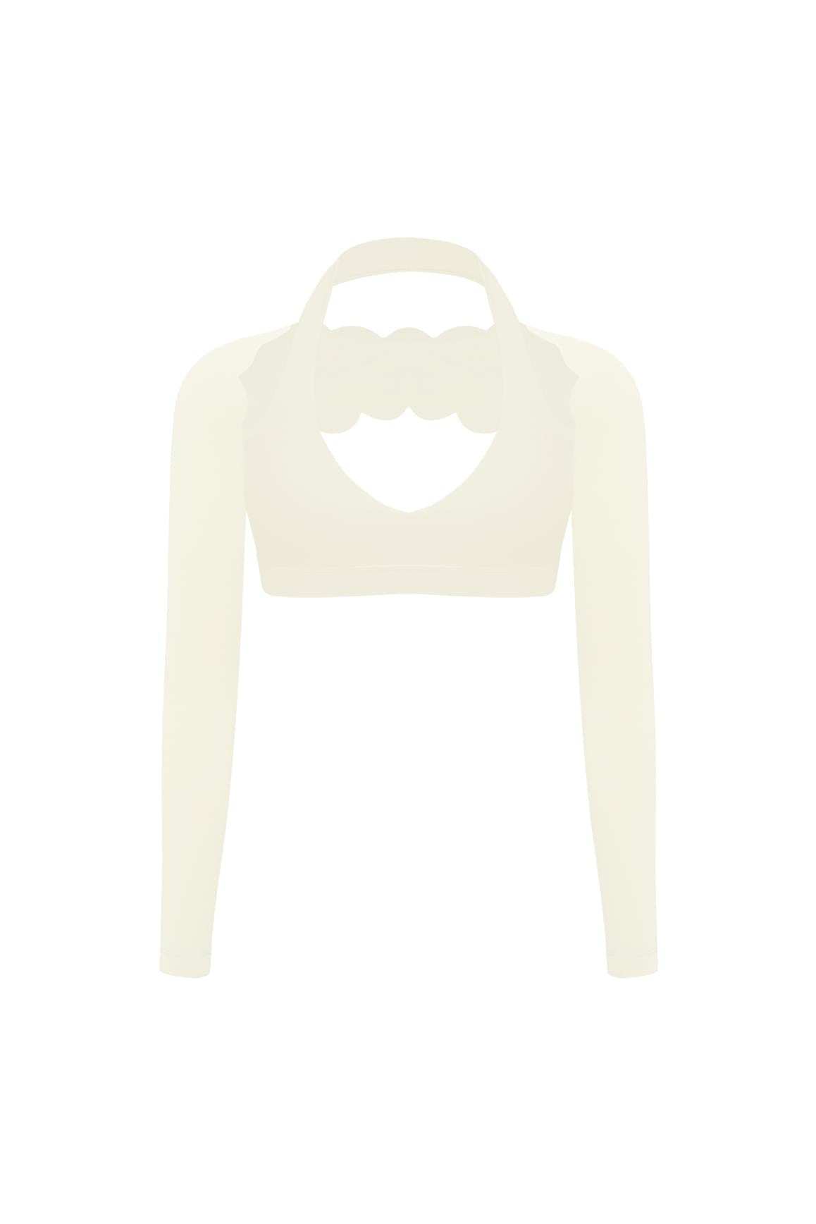 V-Cut Halter Bra & Scalloped Long Sleeve Sports Shrug