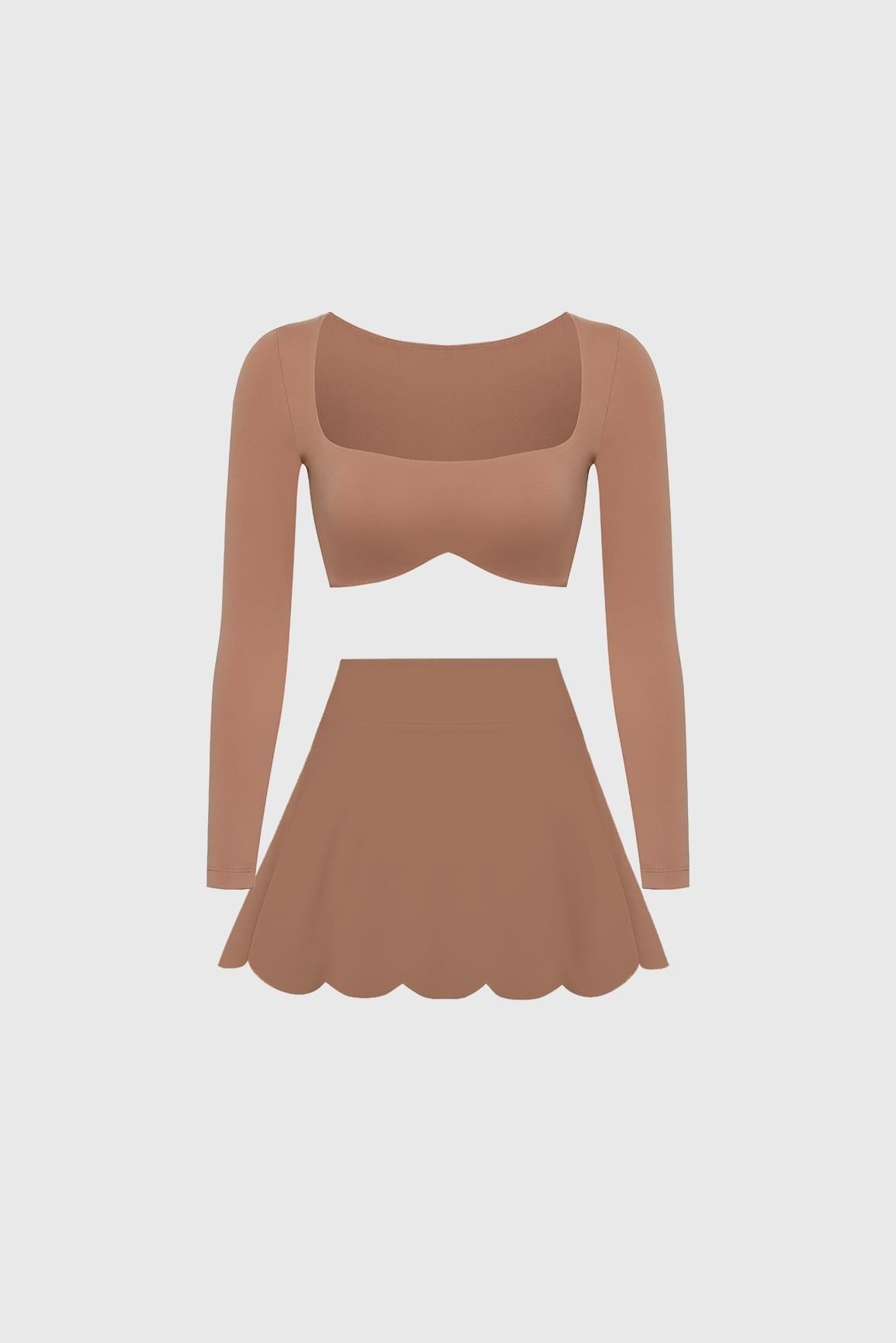 Wiskii Long Sleeve Bra & High-Waist A-line Tennis Skirt