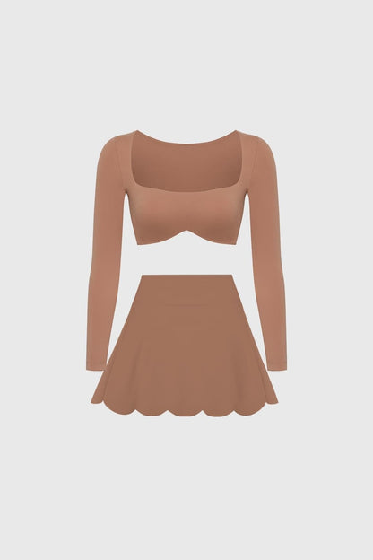 Wiskii Long Sleeve Bra & High-Waist A-line Tennis Skirt