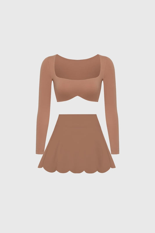 Wiskii Long Sleeve Bra & High-Waist A-line Tennis Skirt